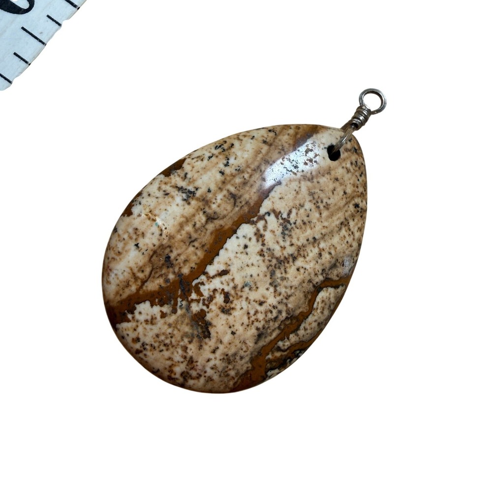 Boho Earthy Natural‎ Picture Jasper Teardrop Stone Pendant Unbranded